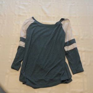 juniors green and white t-shirt, laced up sleeves!